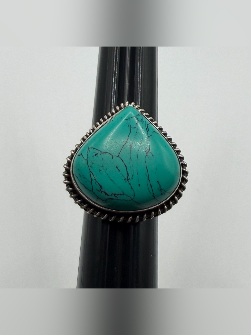 Large Native American Sterling Silver .925 Turquoise Ring - Size 7